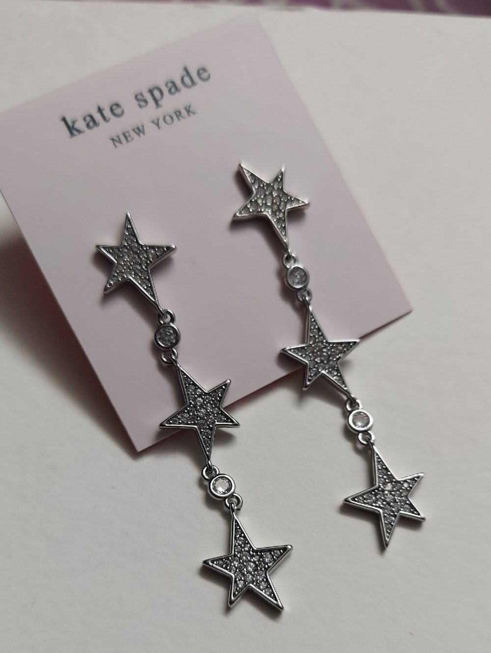 kate spade Silver Pave Star Linear Drop Earrings